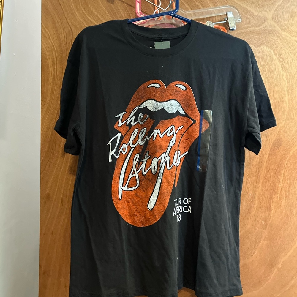 The Rolling Stones Black Tee with White Logo size L NWT